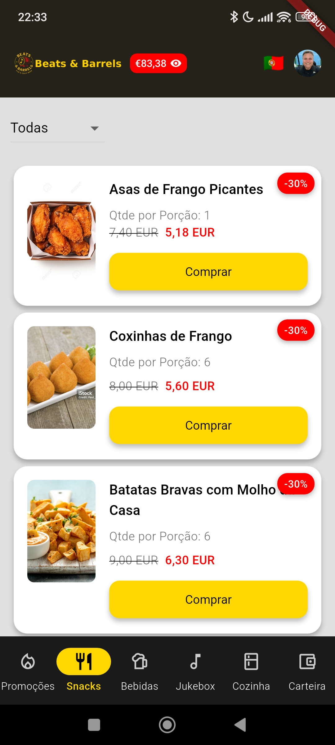 App Beats & Barrels - Menu de Snacks